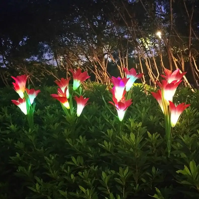 1/2PCS външна LED слънчева светлина RGB лале цвете лампа пейзаж двор тревата лампа водоустойчив градина кол вмъкване слънчева роза Изображение 4