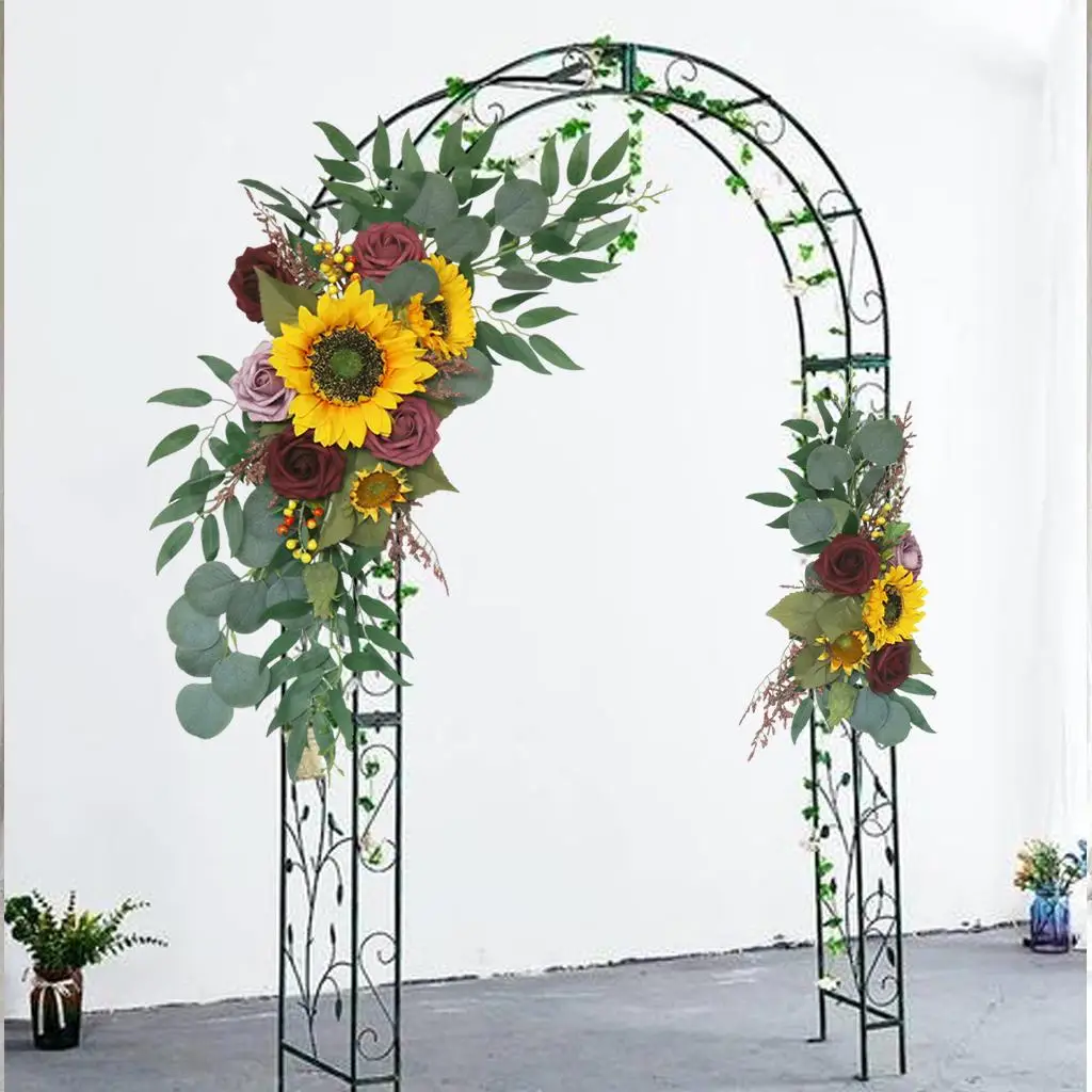 2Pcs изкуствена сватба арка цветя, слънчогледи декор, селски цвете венец парти рецепция фон градина Изображение 4