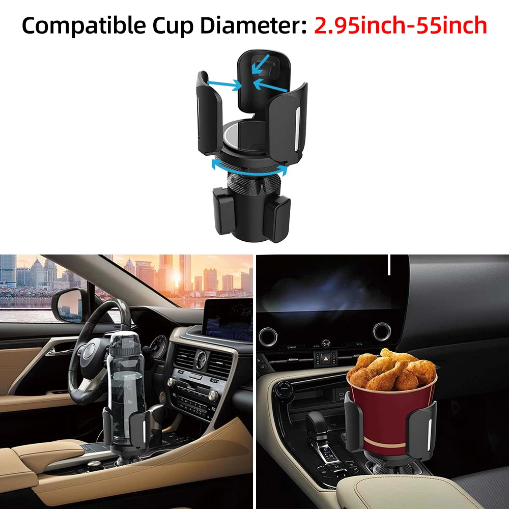 360 градуса регулируема тава за държач за чаши за кола с въртяща се основа, държач за чаша за кола тава за храна, организиран държач за напитки за аксесоари за кола Изображение 4