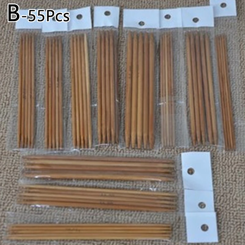 55Pcs 2-5mm карбонизирани бамбукови игли за плетене Комплект двойни заострени куки за плетене на една кука Ръчен занаят DIY пуловер игли Инструменти за плетене Изображение 4