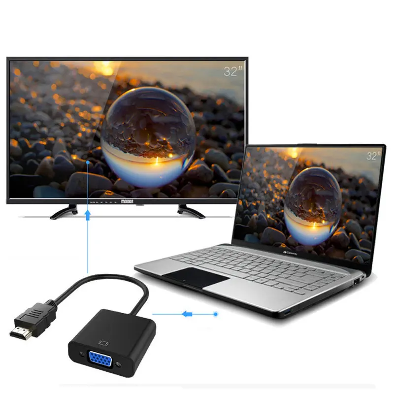 HDMI към VGA адаптер Micro MINI HDMI кабелен конвертор HDMI-съвместим мъжки към VGA женски HD 1080P за PS4 Xbox таблет лаптоп PC TV Изображение 4