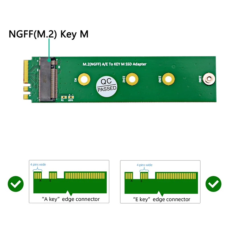 M.2 NGFF A/E към Key-M SSD адаптер конвертор M.2 Wifi интерфейс A+E към M2 NVME SSD Riser Board Поддръжка 2230 2242 2260 2280 M2 SSD Изображение 4