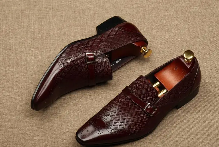 New Summer High отгоре заострени пръсти ръчно изработени обувки от естествена кожа официални обувки brogue приплъзване на издълбани мъжки бизнес обувки Изображение 4