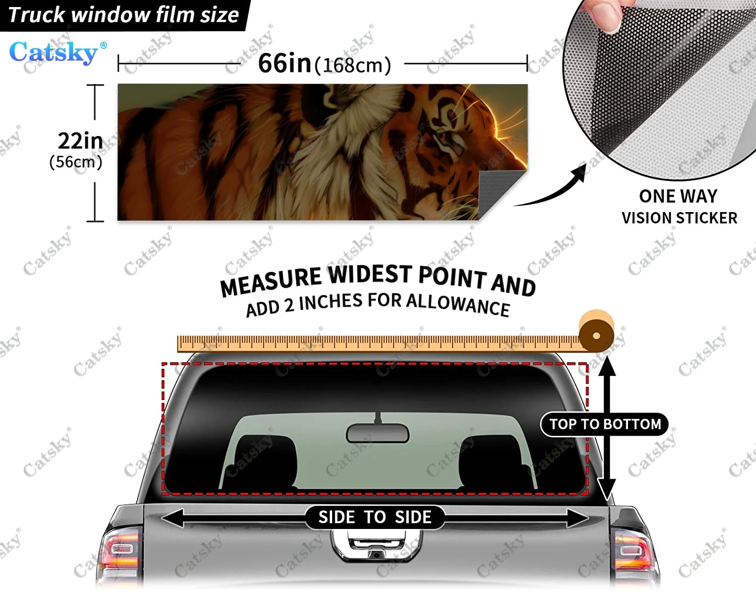 Skyfire Tiger Animal Rear Window Decal се вписва в пикап, камион, кола Universal See Through перфориран заден прозорец винил стикер Изображение 4