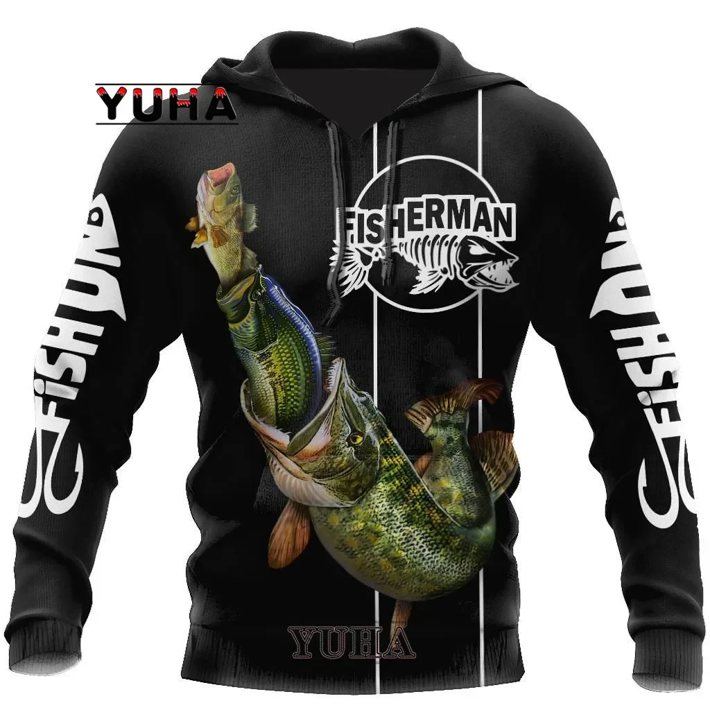 YUHA Animal Най-новият шаран бас риболов Fisher Streetwear дълъг ръкав анцуг 3DPrint качулки / суичъри / яке Изображение 4
