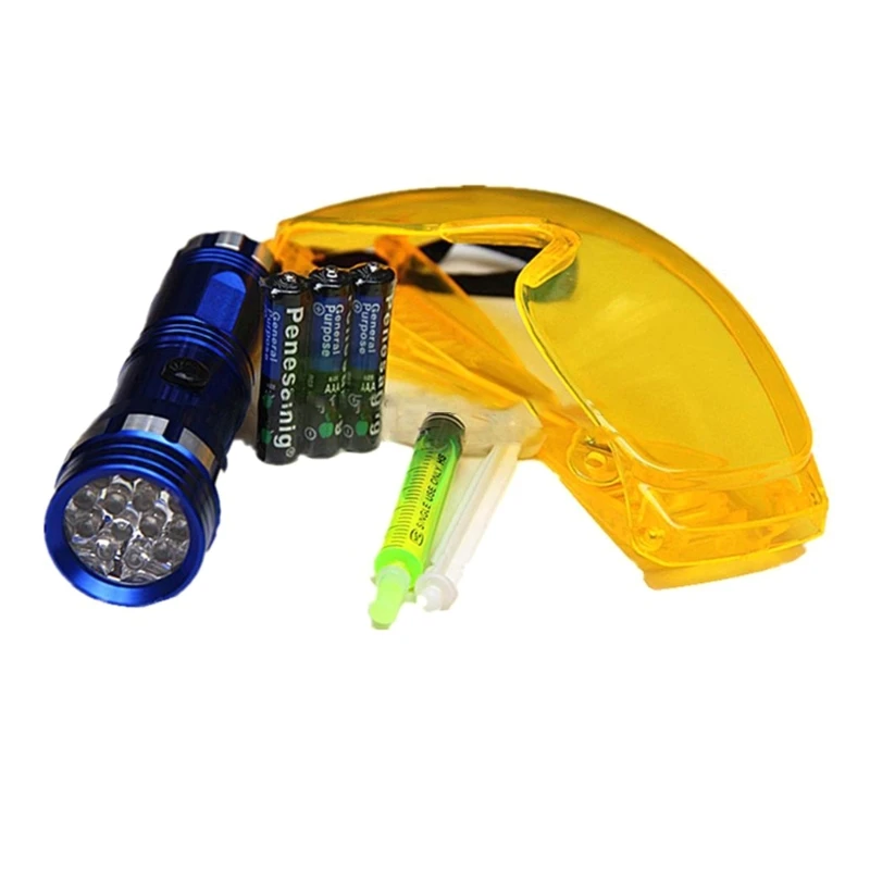 Автомобилен климатик детектор за течове инструмент фенерче с UV-защитни очила масло боя течове тест откриване 1 Комплект Dropship Изображение 4