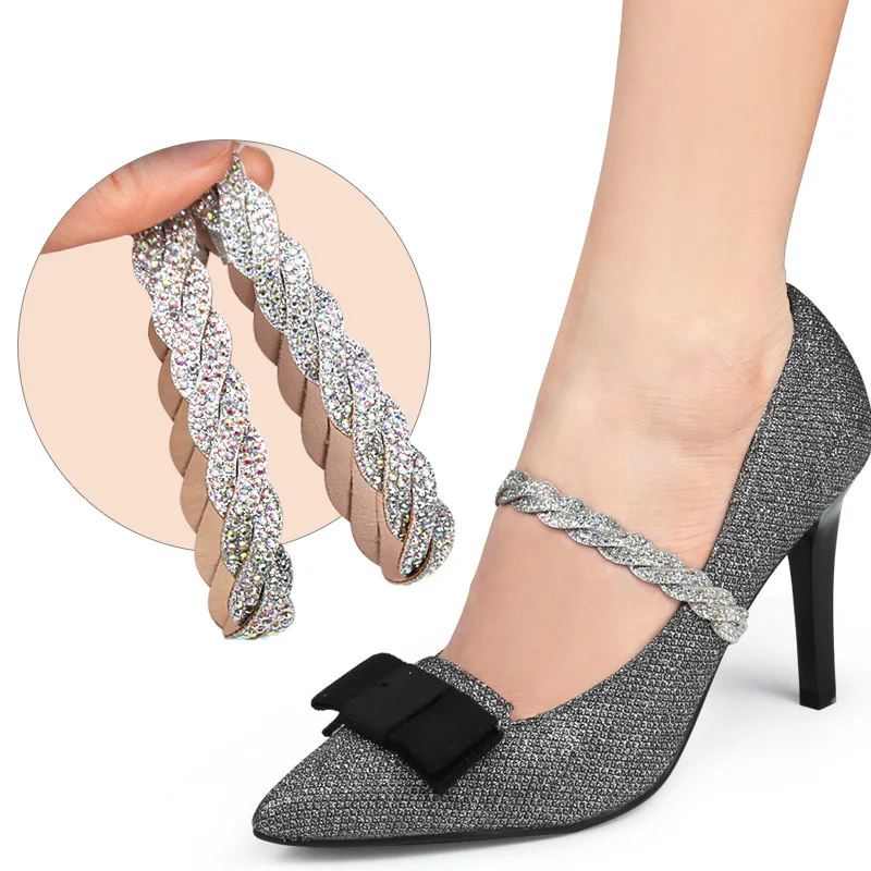 Дамски връзки за високи токчета Регулируем глезен колан за обувки Холдинг Bundle обувки дантели вратовръзка презрамки лента еластична кристал връзка за обувки Изображение 4