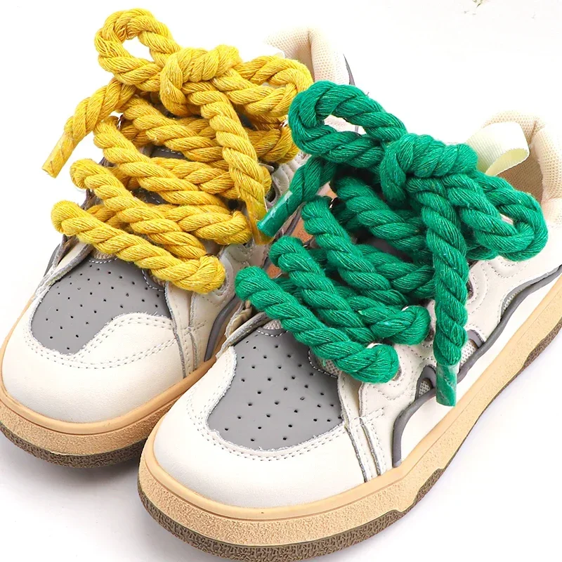 Кръгла връзка за обувки памук бельо тъкане смели връзки за обувки за маратонки качество цветни 1CM дебели маратонки ботуши обувки дантели Изображение 4