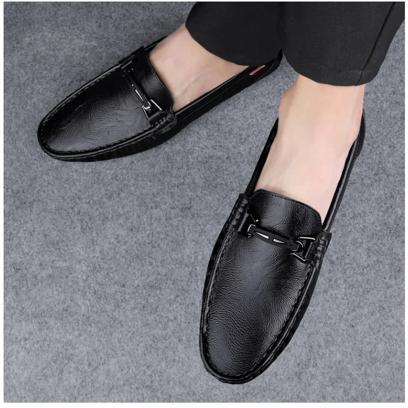 Лято 2023 Корейски стил естествена кожа Дъг обувки мъжки социален човек Луксозен модерен дишащ мокасини Изображение 4