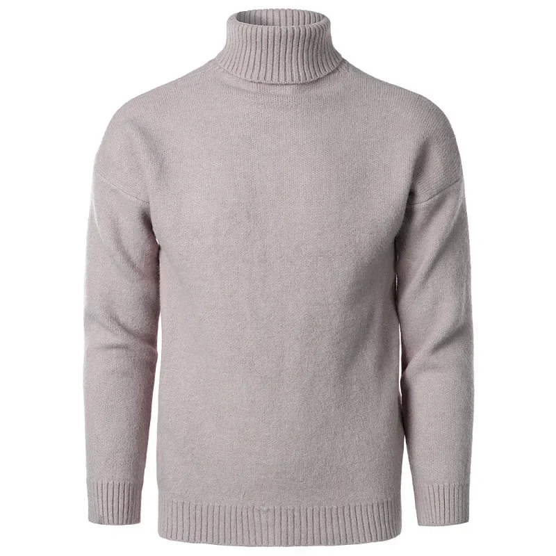 Мъжки 2023 Зима Solid Loose пуловер високо деколте мода случайни пуловер подложка Изображение 4