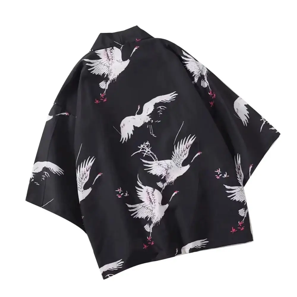Палто мъже риза случайни летящ кран фронт отворен 3/4 ръкав кимоно жилетка юката риза Изображение 4