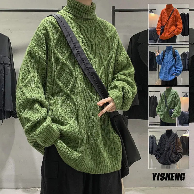 Поло обрат пуловер за мъже през есента и зимата удебелен хлабав модерен Хонг Конг стил дъно риза в мързелив стил y2k Изображение 4