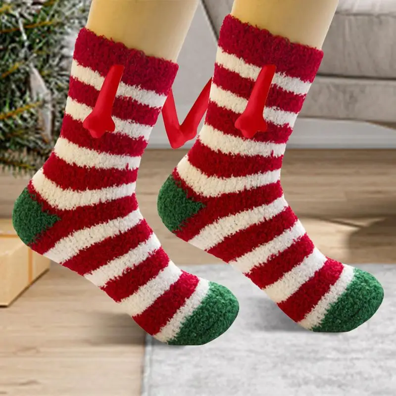 Ръчно държащи чорапи Ръка в ръка Чорапи Чорапи за приятелство 3D кукла Двойка Ръчно държащи чорапи Възрастни Коледа-тема Mid-Tube чорапи Изображение 4