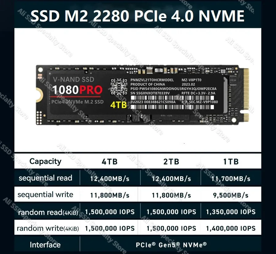 1080PRO SSD 1tb 2tb оригинална марка SSD M2 2280 PCIe4.0 NVME Прочетете 13000MB / S твърдо състояние 4TB твърд диск за настолен / PS5 Game лаптоп Изображение 5