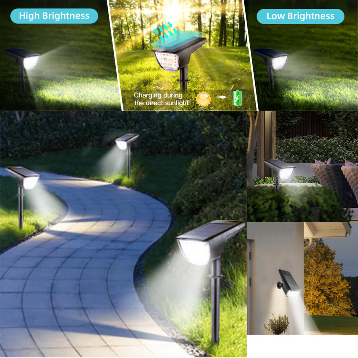 32 LED слънчеви пейзажни спот светлини на открито IP65 водоустойчива слънчева захранвана стенна светлина за градински двор Patio алея пешеходна пътека декор Изображение 5
