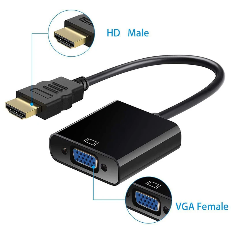 HDMI към VGA адаптер Micro MINI HDMI кабелен конвертор HDMI-съвместим мъжки към VGA женски HD 1080P за PS4 Xbox таблет лаптоп PC TV Изображение 5