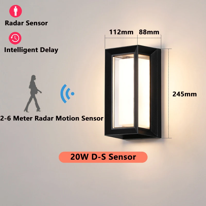  LED външни светлини водоустойчив IP65 радар сензор за движение светлина доведе външна стена светлина външно осветление AC180-265V 20W стена лампа Изображение 5
