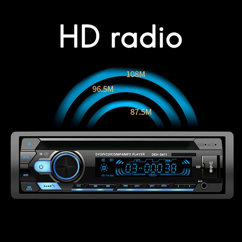 Universal 1 Din Bluetooth стерео MP3 плейър Autoradio CD VCD DVD AUX USB FM радио Auto Audio Car Player Изображение 5