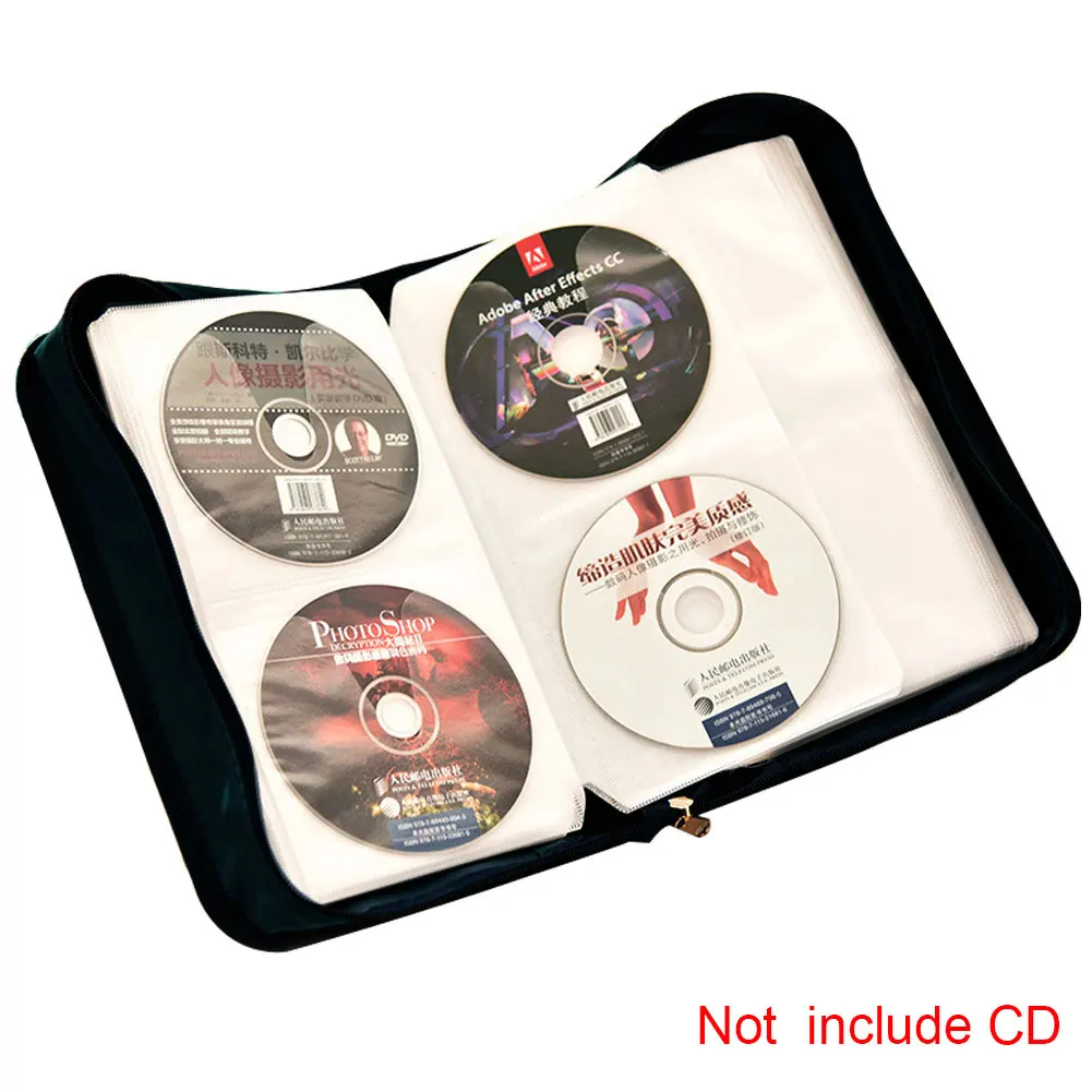 Държач Начало Цип Чанта за съхранение с голям капацитет Диск за пестене на място 128 CDs DVD Car Box Travel CD Wallet черен Изображение 5