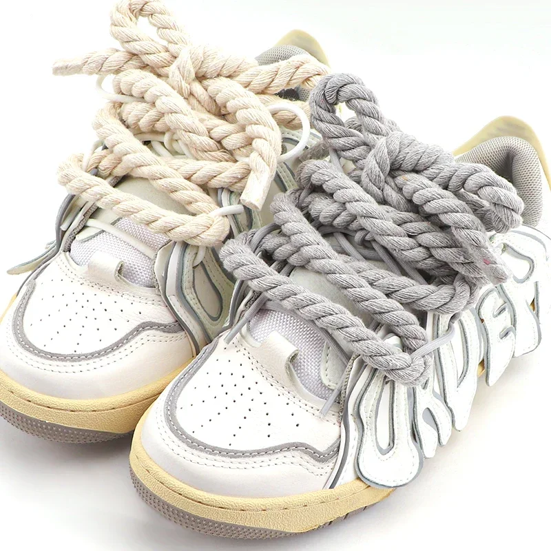 Кръгла връзка за обувки памук бельо тъкане смели връзки за обувки за маратонки качество цветни 1CM дебели маратонки ботуши обувки дантели Изображение 5