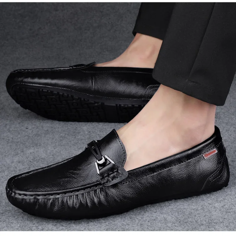 Лято 2023 Корейски стил естествена кожа Дъг обувки мъжки социален човек Луксозен модерен дишащ мокасини Изображение 5