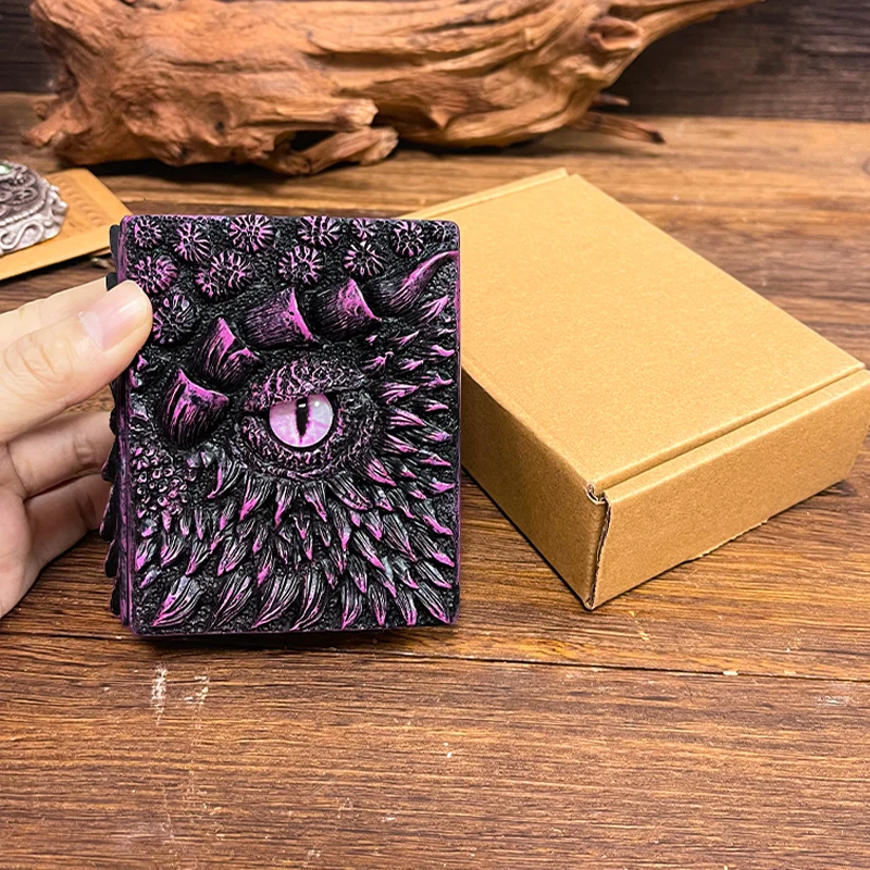 Мини хлабав лист ръка книга джоб бележник тъмно лилаво малко отрова дракон тетрадка 3D релефна смола корица ръка книга Изображение 5