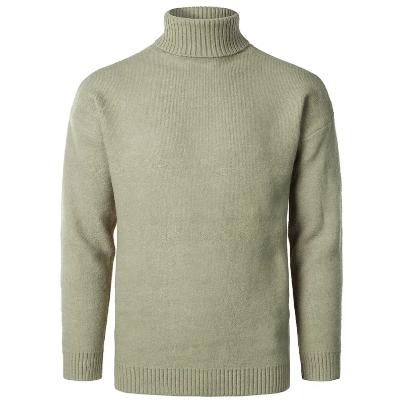Мъжки 2023 Зима Solid Loose пуловер високо деколте мода случайни пуловер подложка Изображение 5