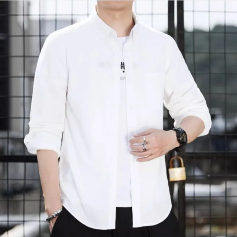 Нови мъжки ризи с дълъг ръкав есенна корейска риза мъжка мода случайни извънгабаритни ризи палто качествено облекло NS5801 Изображение 5
