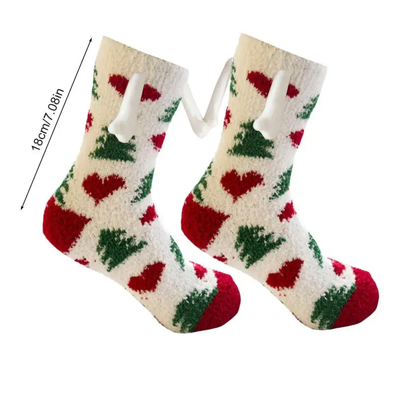Ръчно държащи чорапи Ръка в ръка Чорапи Чорапи за приятелство 3D кукла Двойка Ръчно държащи чорапи Възрастни Коледа-тема Mid-Tube чорапи Изображение 5