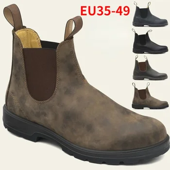 Ретро кожени ботуши Мъже Челси Обувка Ръчна изработка 2021 Есен Зимни обувки Ежедневни удобни унисекс боти до глезена Zapatos de Hombre 1
