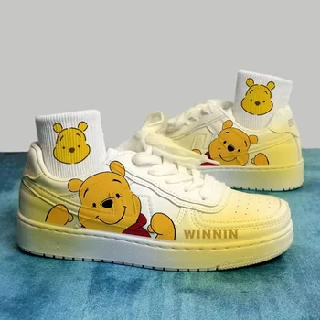 2024 Нови Disney Winnie Bear отпечатани тенис обувки Детски студентски момичета Бели ежедневни спортни обувки Подарък за рожден ден 1