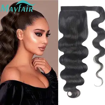 Body Wave Human Hair Wrap Around Ponytail Clip In Brazilian Remy Hair Ponytail Natural Color Heat Resistant Pony Tail For Women 1