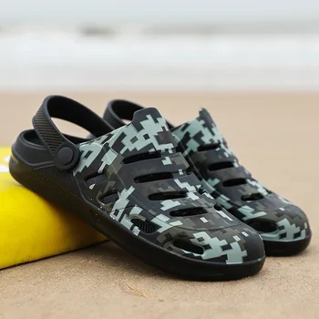 Мъжки сандали Дамски мулета Летни нехлъзгащи се обувки с няколко дупки 1 EVA градински обувки камуфлаж плаж плоски мъжки чехли 1