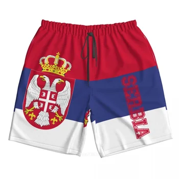 2023 Летен полиестер Сърбия Държава флаг 3D отпечатани мъжки шорти плаж джоб бягане летни панталони 1