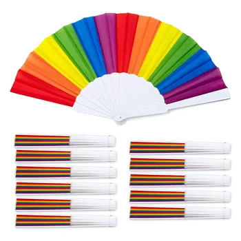 Rainbow Fans, 12-Pack Fans, Rainbow LGBTQ Portable Folding Fans, Folding Hand Fans Party Decorations 1