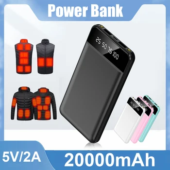 Portable Power Bank 20000mAh 5V / 2A Dual USB изходи Лек пакет батерии за iPhone 14 15 отопление жилетка чорапи 1
