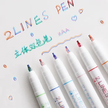 1set Комплект писалки с цвят на двойна линия Morandi 2 линии Spot Highlighter Liner рисуване канцеларски училище 1