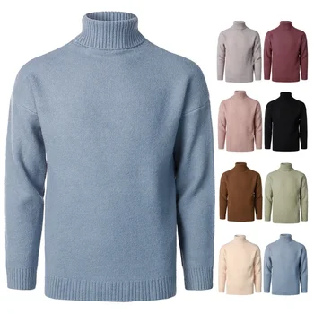 Мъжки 2023 Зима Solid Loose пуловер високо деколте мода случайни пуловер подложка