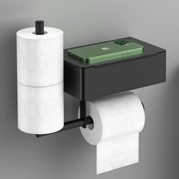 2 в 1 Неръждаема стомана Държач за тоалетна хартия без пробиване самозалепващ се държач за тоалетна ролка с рафт за баня тоалетна 1