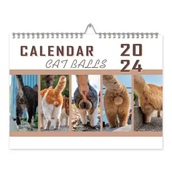 Котешки бъчви 2024 За любителите на котки Смешни котки Календар,Котешки Butt Календар 2024 Месечни календари за окачване на стена Сладък Смешни Куче Порода 1