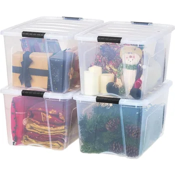 4 Pack 72qt Clear View пластмасов контейнер за съхранение с капак и сигурни заключващи катарами, организатор за съхранение 1