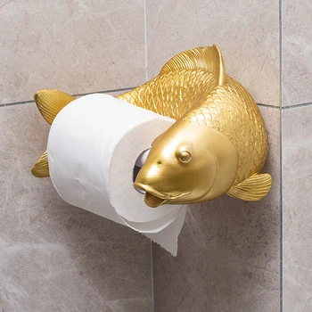 Koi статуя риба занаятчийски тоалетна хартия притежателя кърпа багажник стена висящи баня домакинство тоалетна хартия багажник безплатно щанцоване декорация 1
