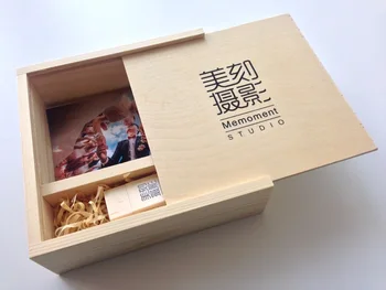 Съхранение на снимки & U диск квадратна дървена кутия две решетки студио специална опаковъчна кутия за 6 инчови снимки подарък може да бъде персонализиран лого 1