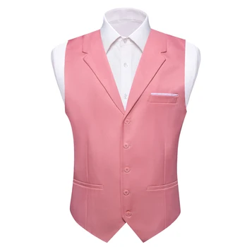 Barry Wang Мъжка жилетка Silk Solid Plain Pink Blue Red Black Lapel Waistcoat Wedding Tuxedo Male Sleeveless Jacket Party Formal 1