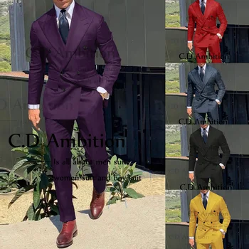 Ново в двуреден елегантен мъжки лилав костюм за орогинална сватба 2023 връх ревера Terno Masculino 2 парче класичен костюм Homme 1