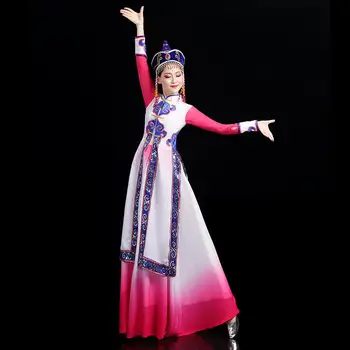 Разширено персонализирани дамски зимни международни етнически малцинства танцово изпълнение костюм, градиент цвят люлка пола 1