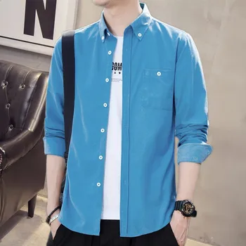 Нови мъжки ризи с дълъг ръкав есенна корейска риза мъжка мода случайни извънгабаритни ризи палто качествено облекло NS5801 1