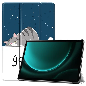 кожен капак за Samsung Galaxy Tab S9 FE Plus + 12.4 инчов 2023 SM-X610 SM-X616B SM-X616 таблет тройно сгънат кастер твърд корпус 1