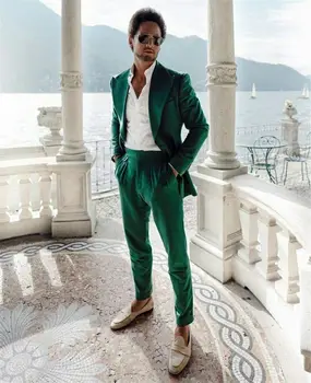 Green кадифе мъжки костюм облекло еднореден тънък монтаж две части отгоре + панталони по избор размер и цвят 1
