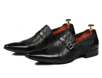 New Summer High отгоре заострени пръсти ръчно изработени обувки от естествена кожа официални обувки brogue приплъзване на издълбани мъжки бизнес обувки